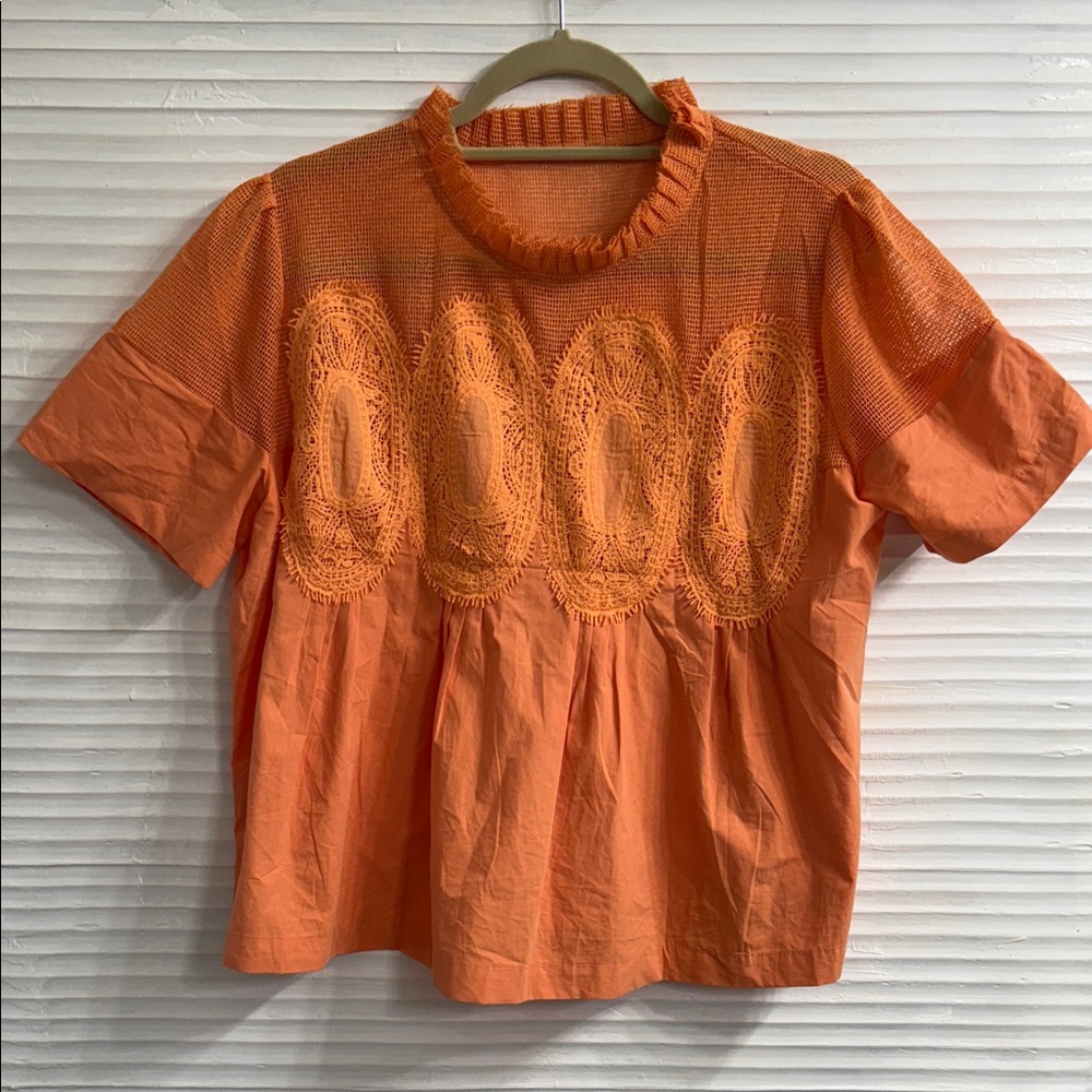 Orange Lace Detail Women's Top